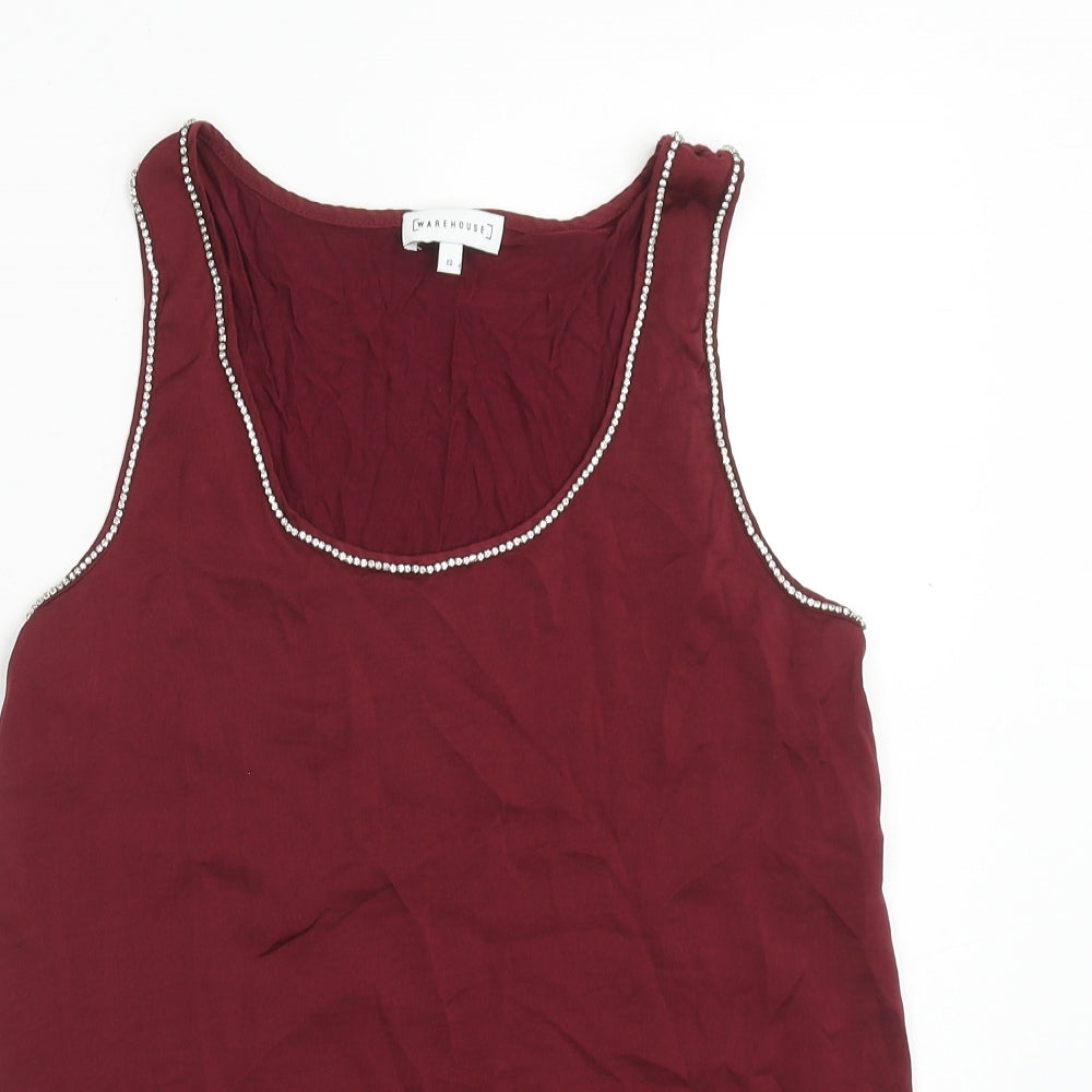 Warehouse Womens Red Polyester Basic Tank Size 12 Round Neck