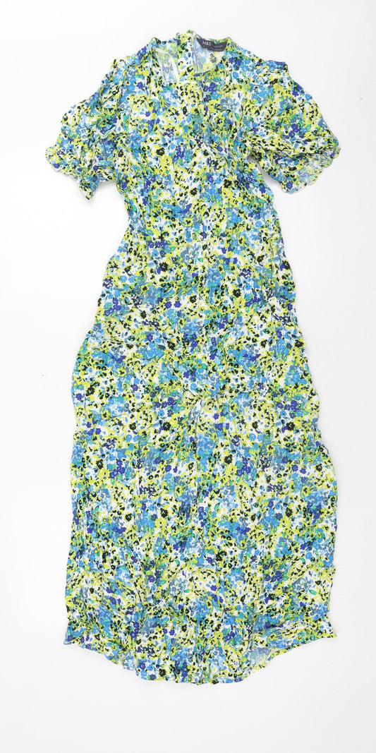 Marks and Spencer Womens Multicoloured Geometric Viscose A-Line Size 10 Round Neck Zip