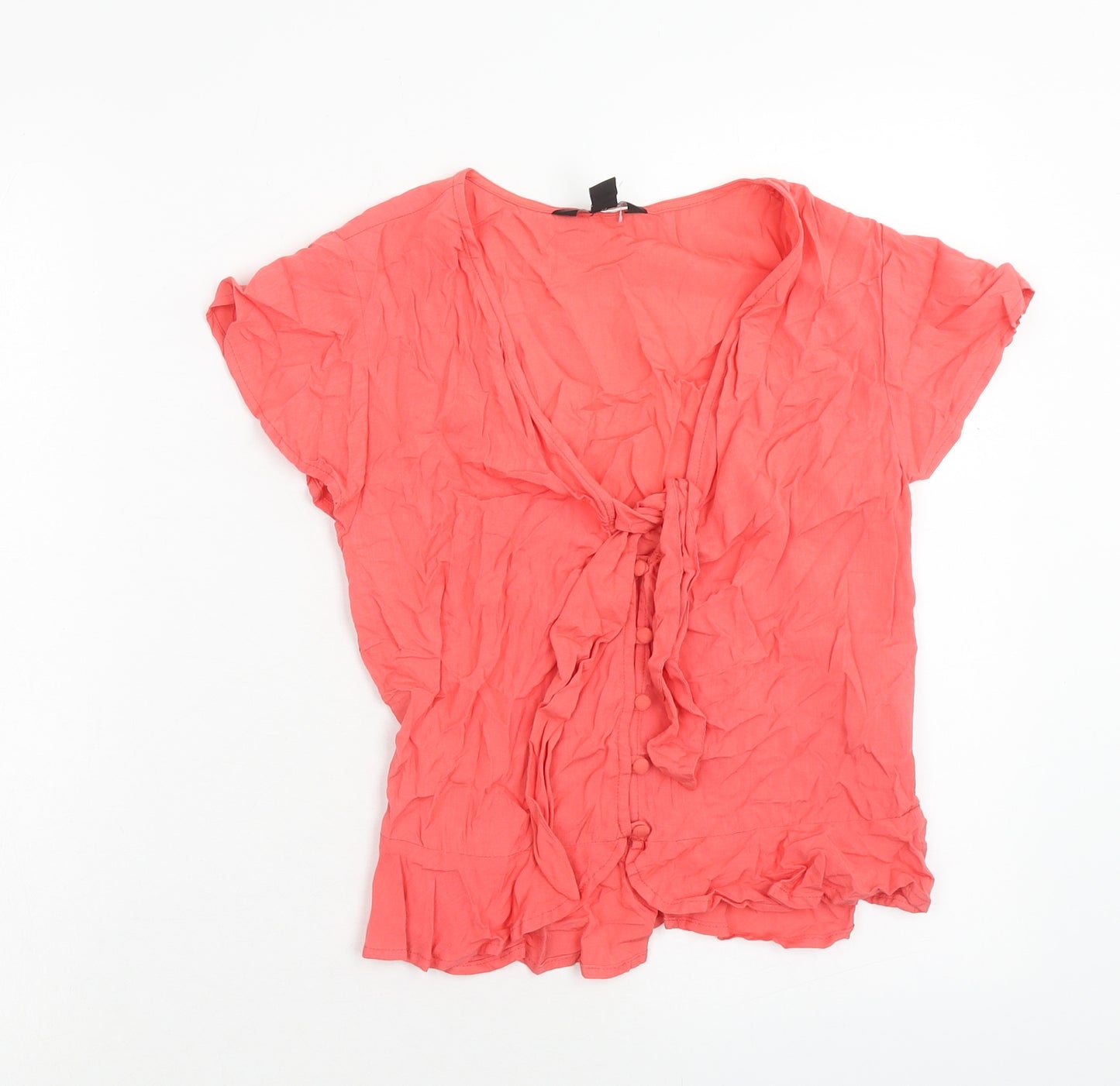 New Look Womens Pink Viscose Basic Blouse Size 6 V-Neck