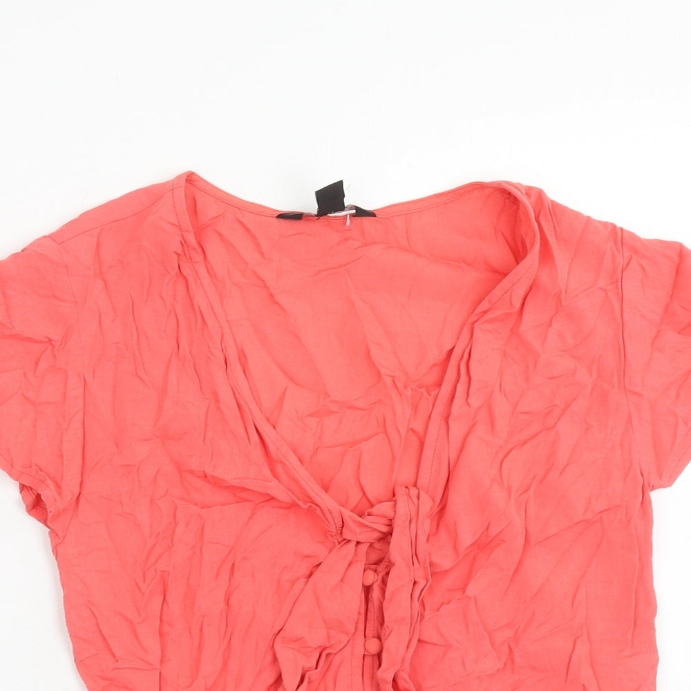 New Look Womens Pink Viscose Basic Blouse Size 6 V-Neck