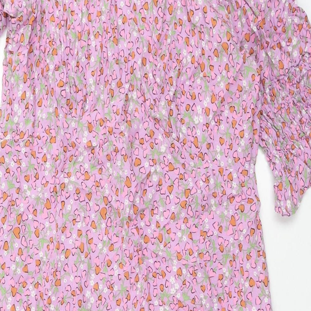 Nobodys Child Womens Purple Floral Viscose A-Line Size 16 Round Neck Button
