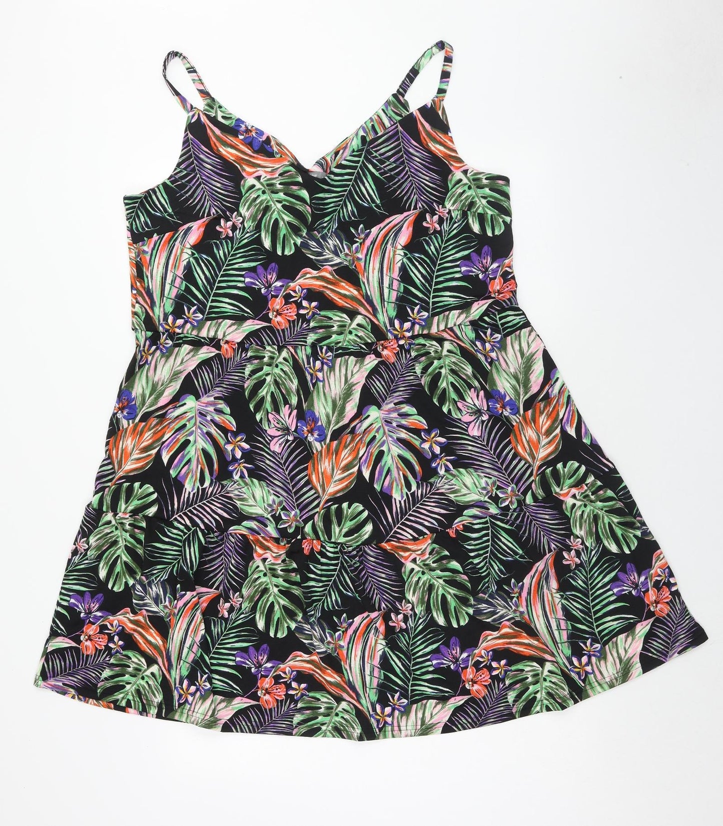Nutmeg Womens Multicoloured Geometric Polyester Skater Dress Size 14 V-Neck Pullover