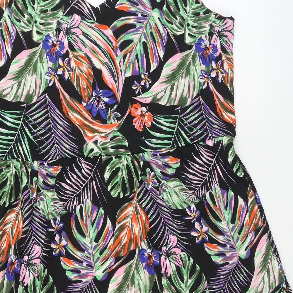 Nutmeg Womens Multicoloured Geometric Polyester Skater Dress Size 14 V-Neck Pullover