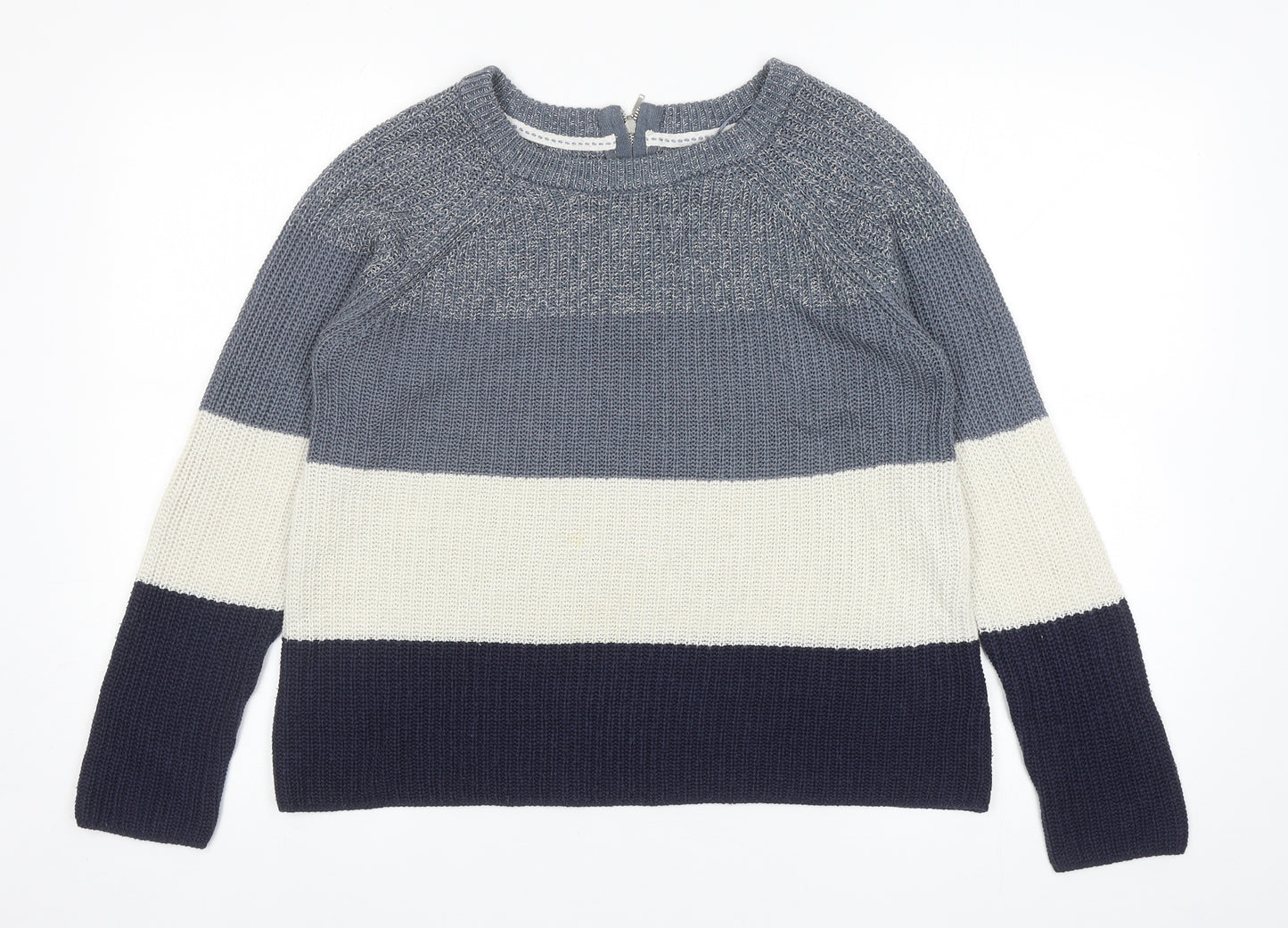 Papaya Womens Blue Scoop Neck Striped Acrylic Pullover Jumper Size S