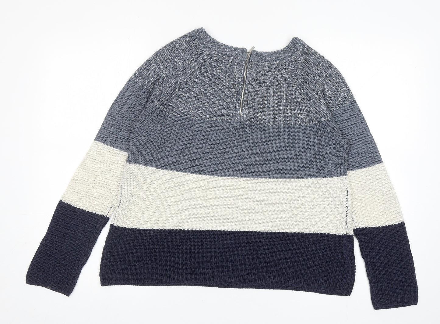 Papaya Womens Blue Scoop Neck Striped Acrylic Pullover Jumper Size S
