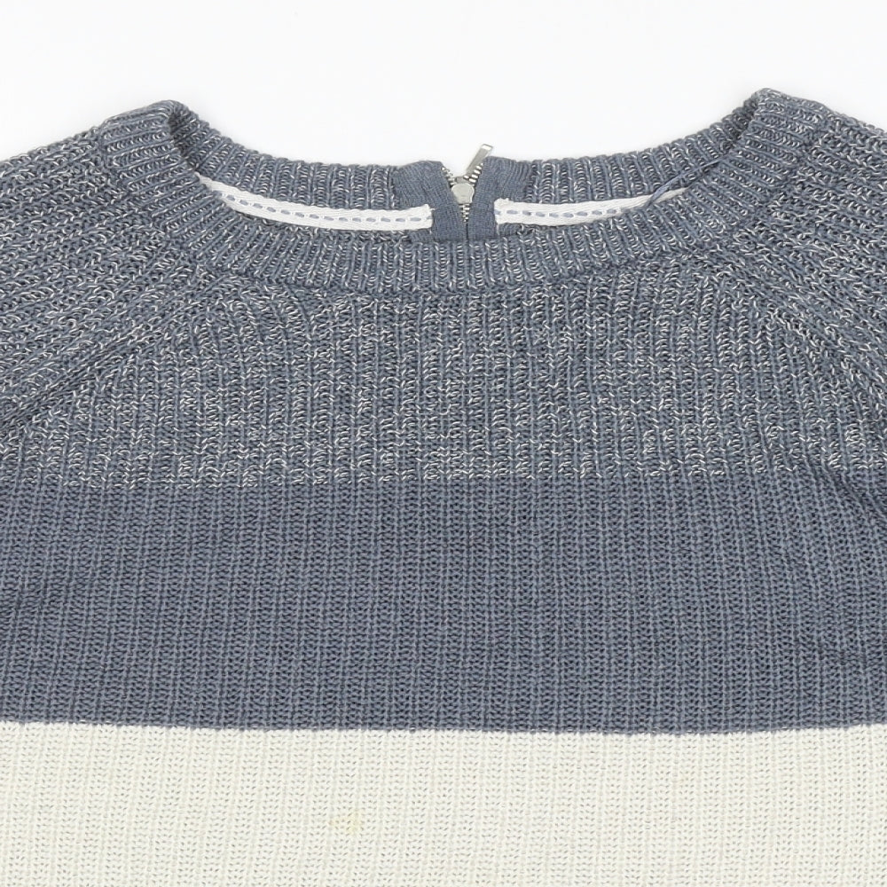 Papaya Womens Blue Scoop Neck Striped Acrylic Pullover Jumper Size S