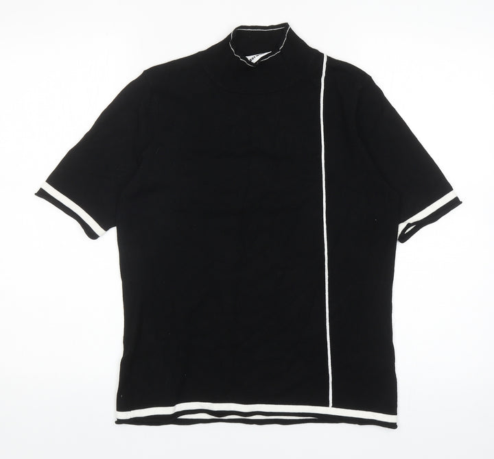 Gerry Weber Womens Black Striped Viscose Basic T-Shirt Size 10 Mock Neck