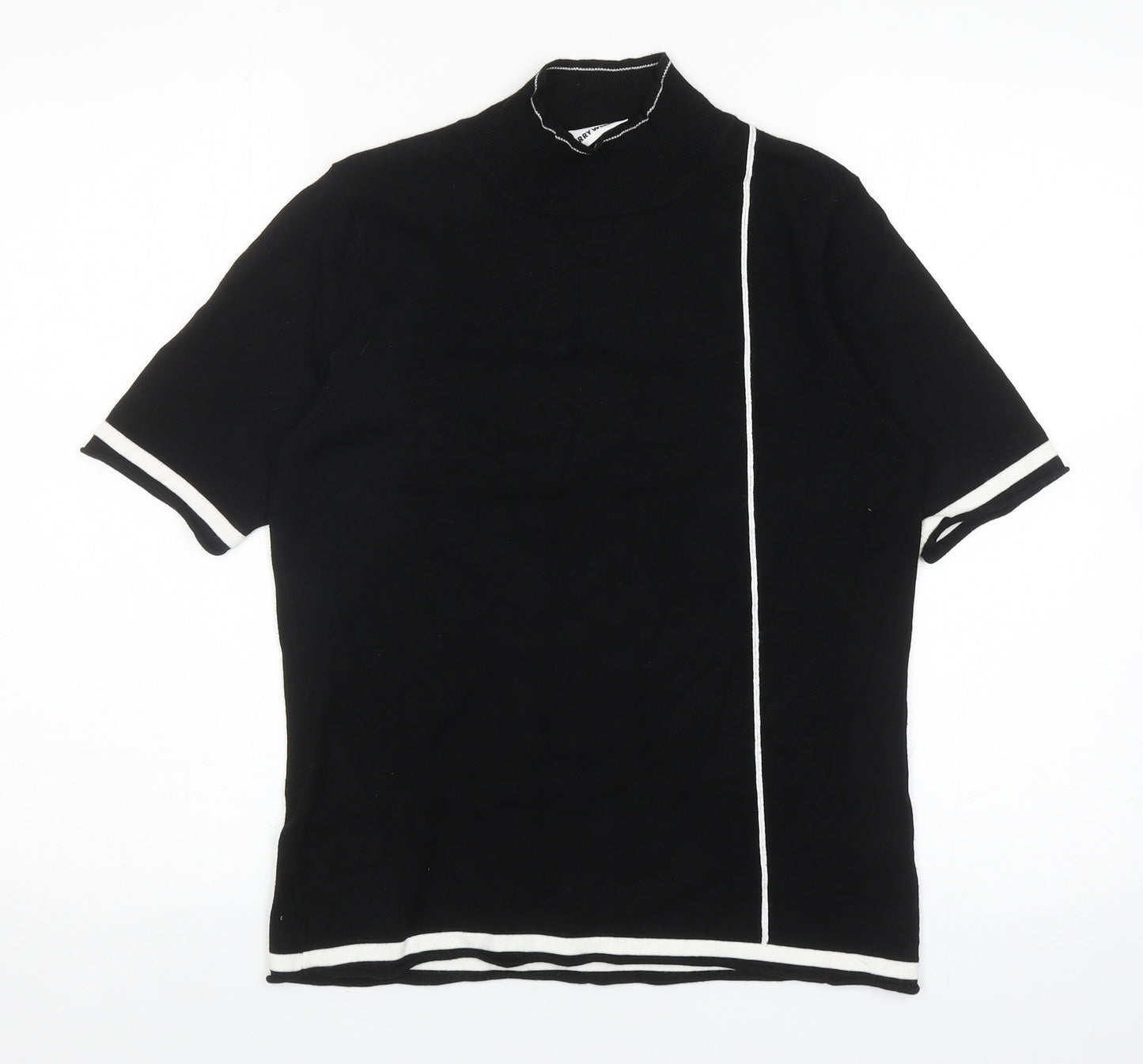 Gerry Weber Womens Black Striped Viscose Basic T-Shirt Size 10 Mock Neck