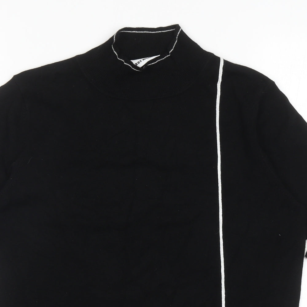 Gerry Weber Womens Black Striped Viscose Basic T-Shirt Size 10 Mock Neck