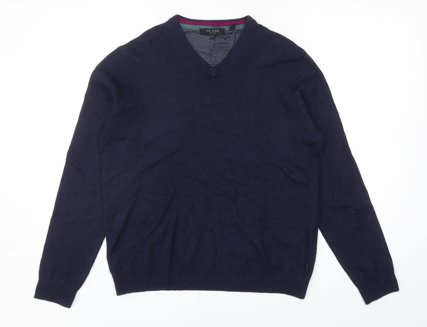Ted Baker Womens Blue V-Neck Wool Pullover Jumper Size S