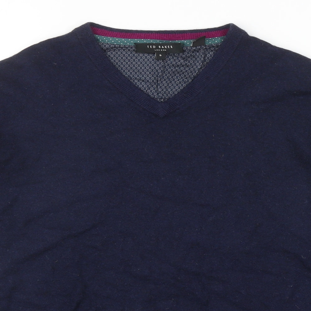 Ted Baker Womens Blue V-Neck Wool Pullover Jumper Size S