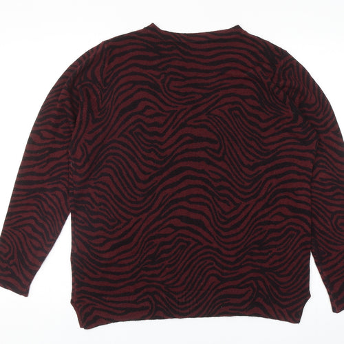 Marks and Spencer Womens Red Round Neck Animal Print Acrylic Pullover Jumper Size 14