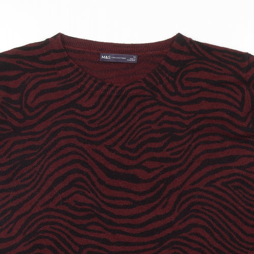 Marks and Spencer Womens Red Round Neck Animal Print Acrylic Pullover Jumper Size 14