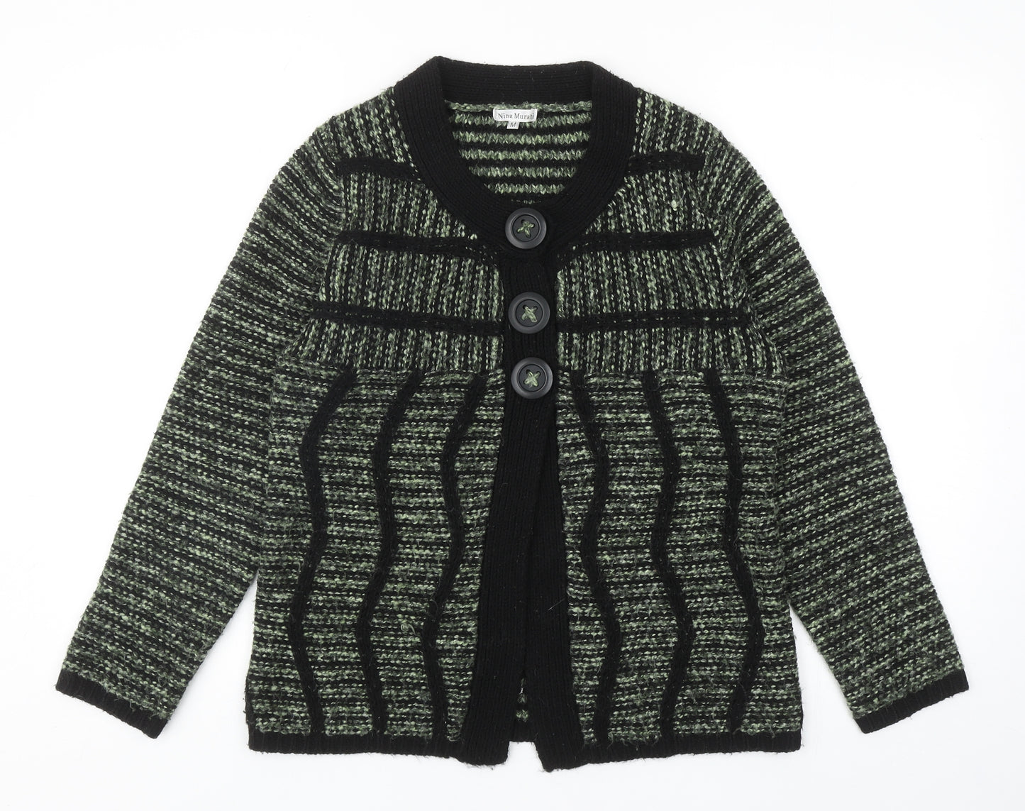 Nina Murati Womens Green Round Neck Acrylic Cardigan Jumper Size M