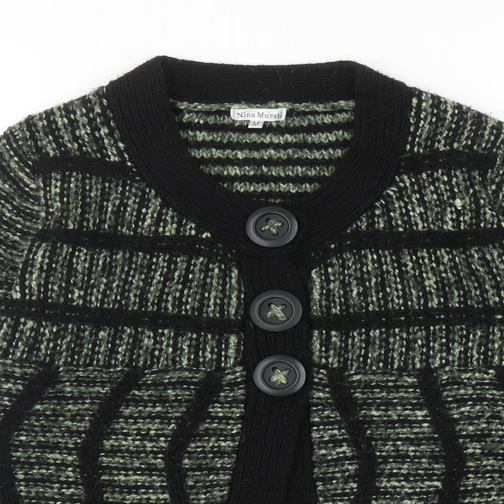 Nina Murati Womens Green Round Neck Acrylic Cardigan Jumper Size M