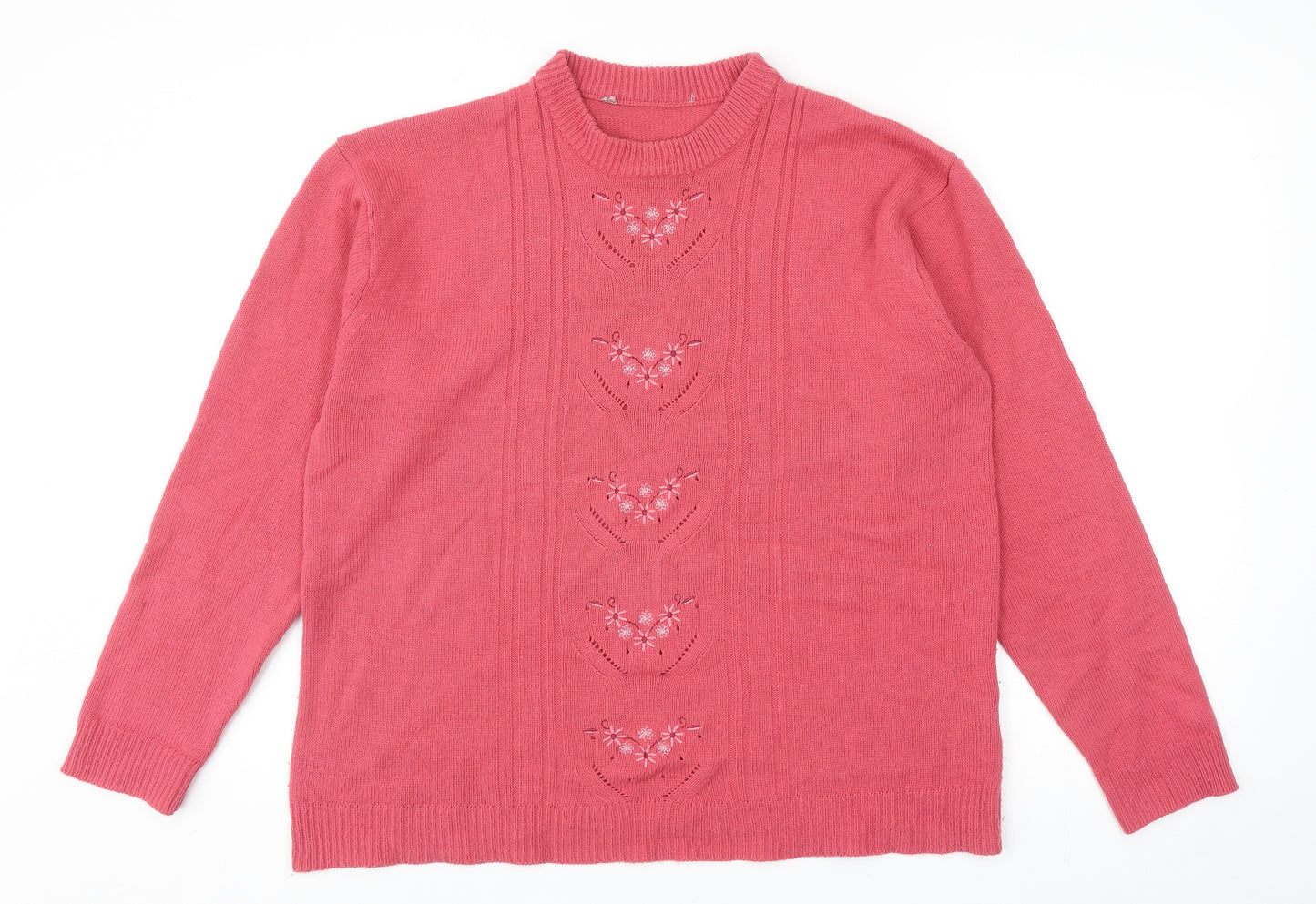 Preworn Womens Pink Round Neck Acrylic Pullover Jumper Size L
