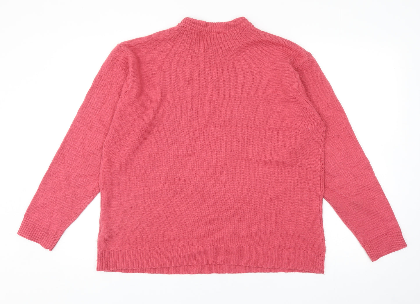 Preworn Womens Pink Round Neck Acrylic Pullover Jumper Size L