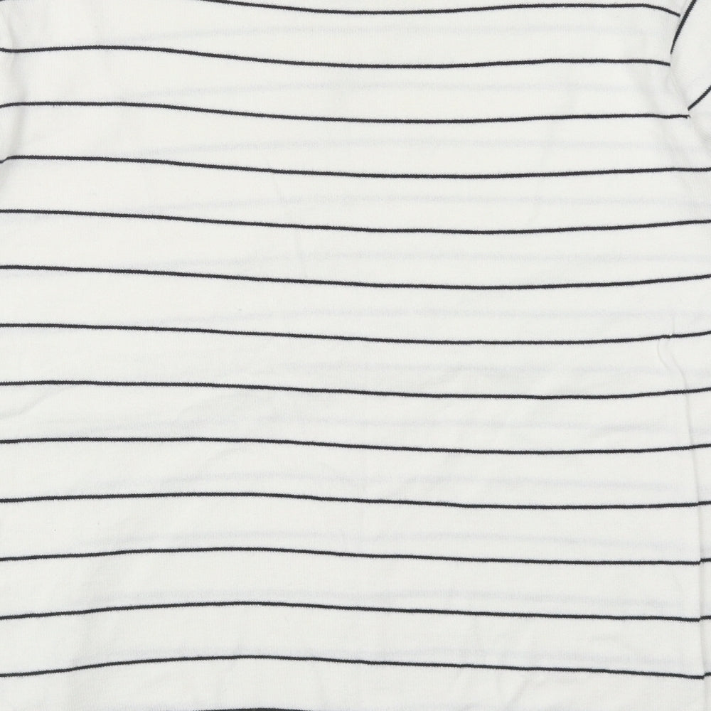 Brandy Melville Womens White Striped Cotton Basic T-Shirt One Size Round Neck