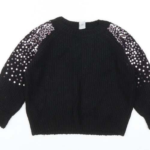 TU Girls Black Round Neck Acrylic Pullover Jumper Size 3XL Pullover