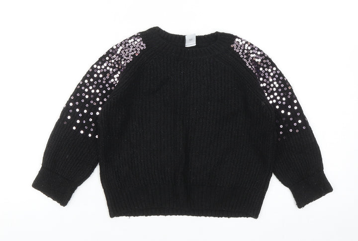 TU Girls Black Round Neck Acrylic Pullover Jumper Size 3XL Pullover