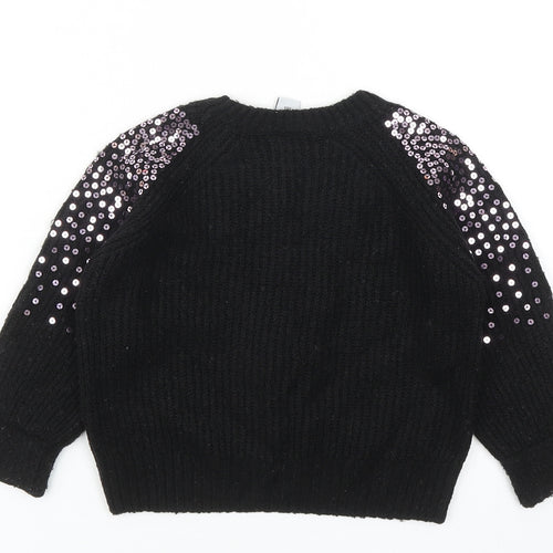 TU Girls Black Round Neck Acrylic Pullover Jumper Size 3XL Pullover