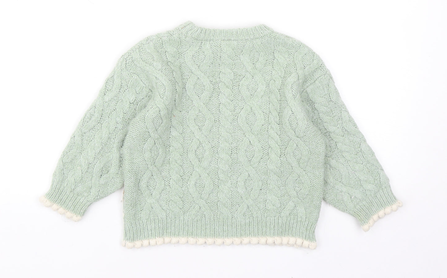 Zara Girls Green Crew Neck Acrylic Pullover Jumper Size 2-3 Years Pullover