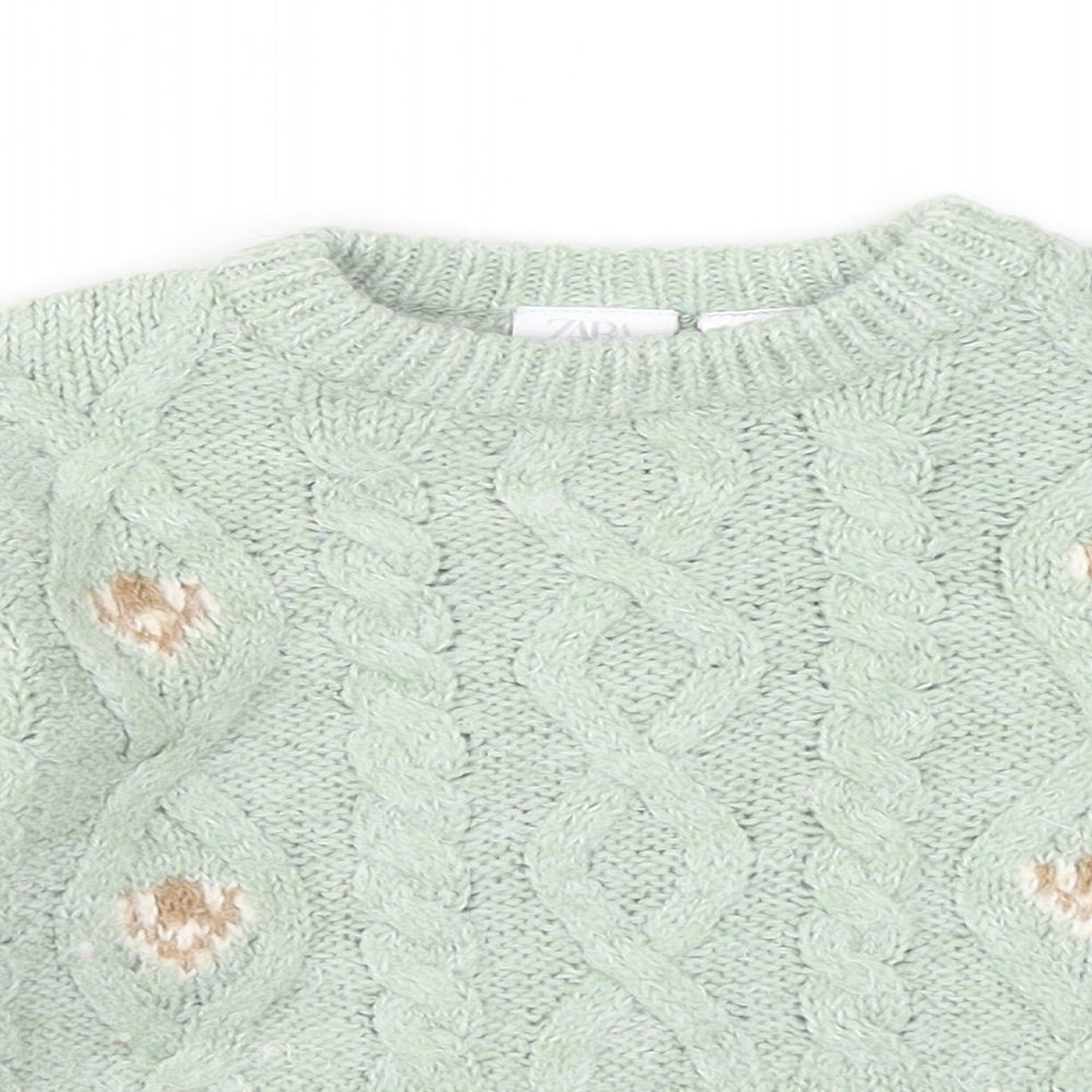Zara Girls Green Crew Neck Acrylic Pullover Jumper Size 2-3 Years Pullover