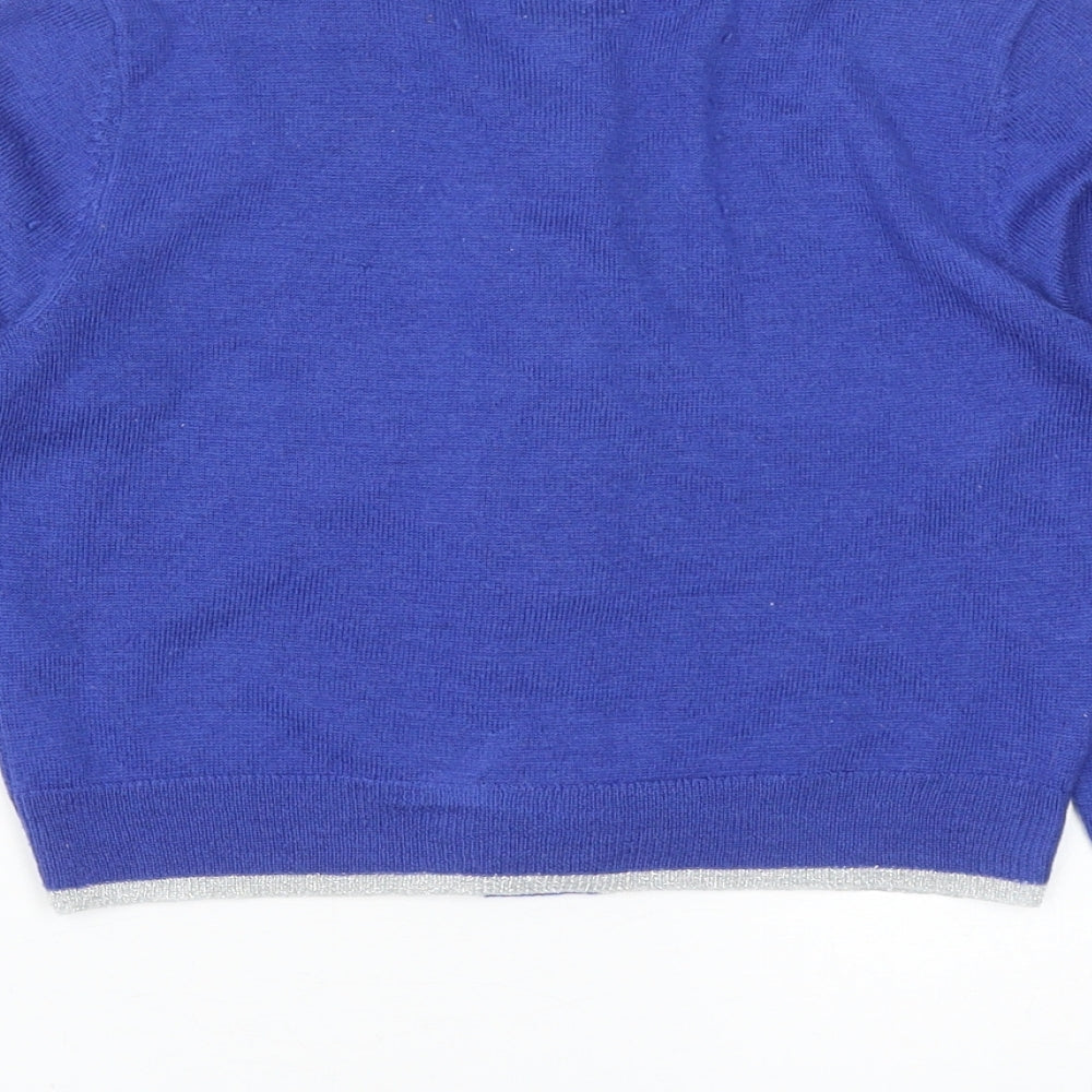 Yumi Girls Blue Round Neck Polyester Cardigan Jumper Size 9-10 Years Snap