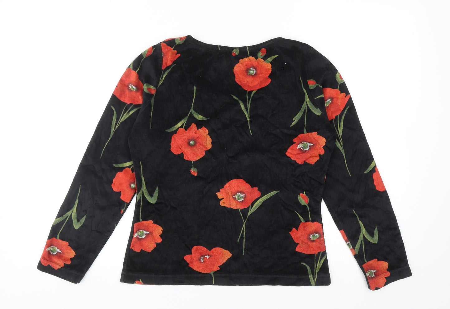 Monsoon Womens Black Geometric Cotton Basic T-Shirt Size 14 Round Neck - Poppy Print