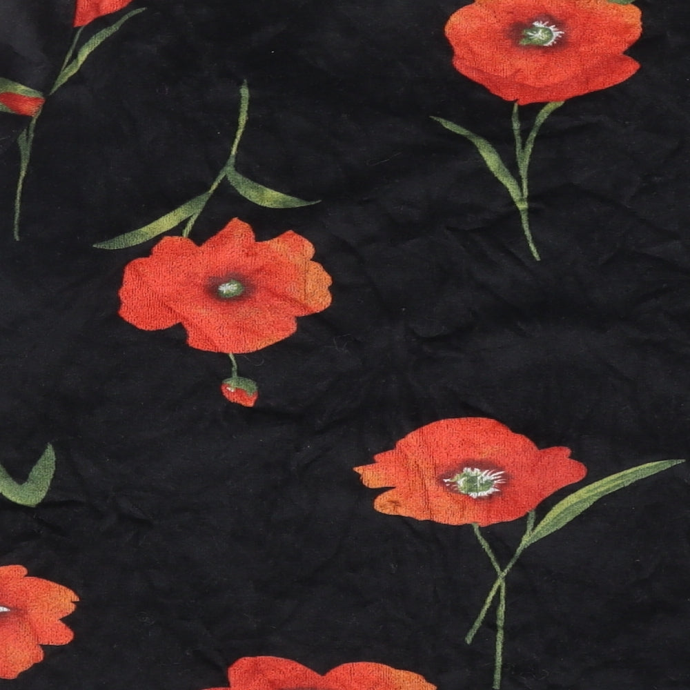 Monsoon Womens Black Geometric Cotton Basic T-Shirt Size 14 Round Neck - Poppy Print
