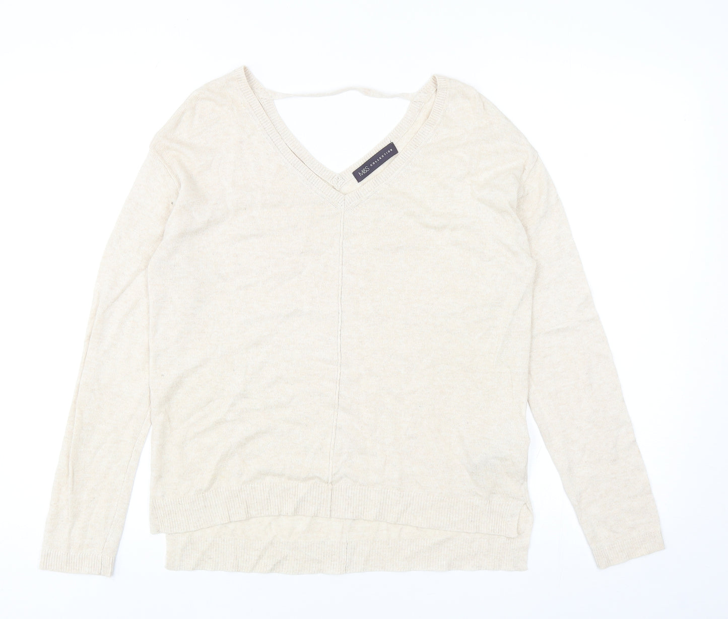 Marks and Spencer Womens Beige V-Neck Viscose Pullover Jumper Size 8