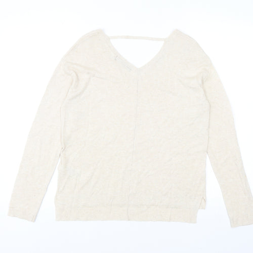 Marks and Spencer Womens Beige V-Neck Viscose Pullover Jumper Size 8
