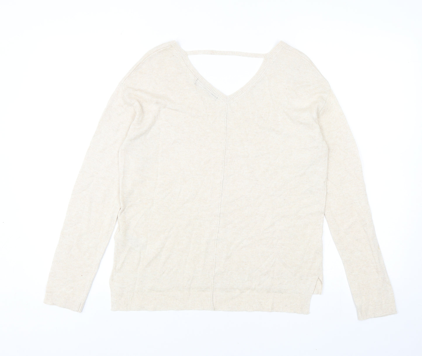 Marks and Spencer Womens Beige V-Neck Viscose Pullover Jumper Size 8