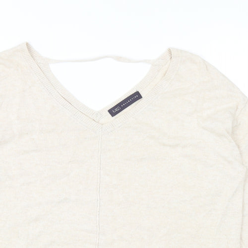 Marks and Spencer Womens Beige V-Neck Viscose Pullover Jumper Size 8