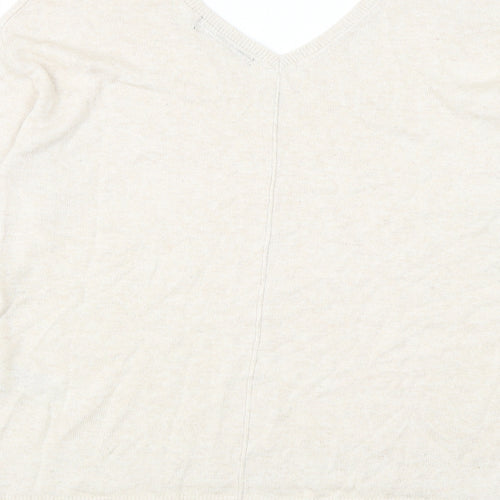 Marks and Spencer Womens Beige V-Neck Viscose Pullover Jumper Size 8