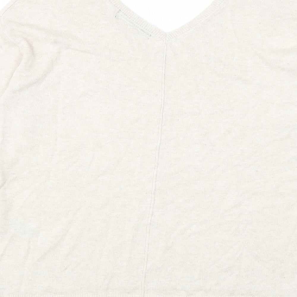 Marks and Spencer Womens Beige V-Neck Viscose Pullover Jumper Size 8