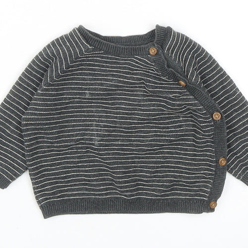 TU Baby Grey Striped Cotton Pullover Jumper Size 0-3 Months Button