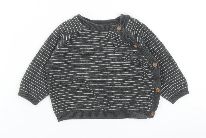 TU Baby Grey Striped Cotton Pullover Jumper Size 0-3 Months Button