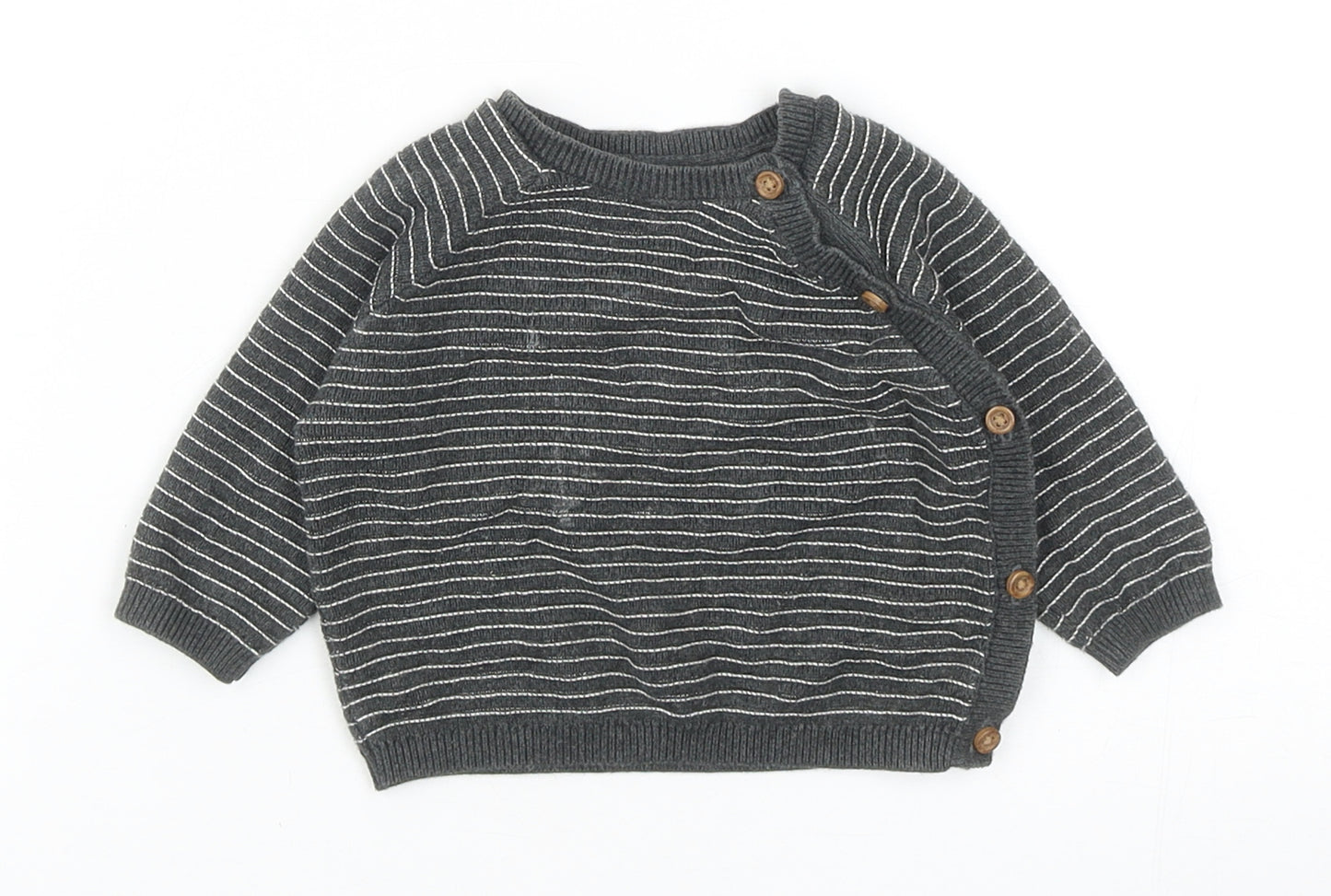 TU Baby Grey Striped Cotton Pullover Jumper Size 0-3 Months Button