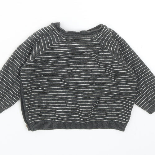 TU Baby Grey Striped Cotton Pullover Jumper Size 0-3 Months Button