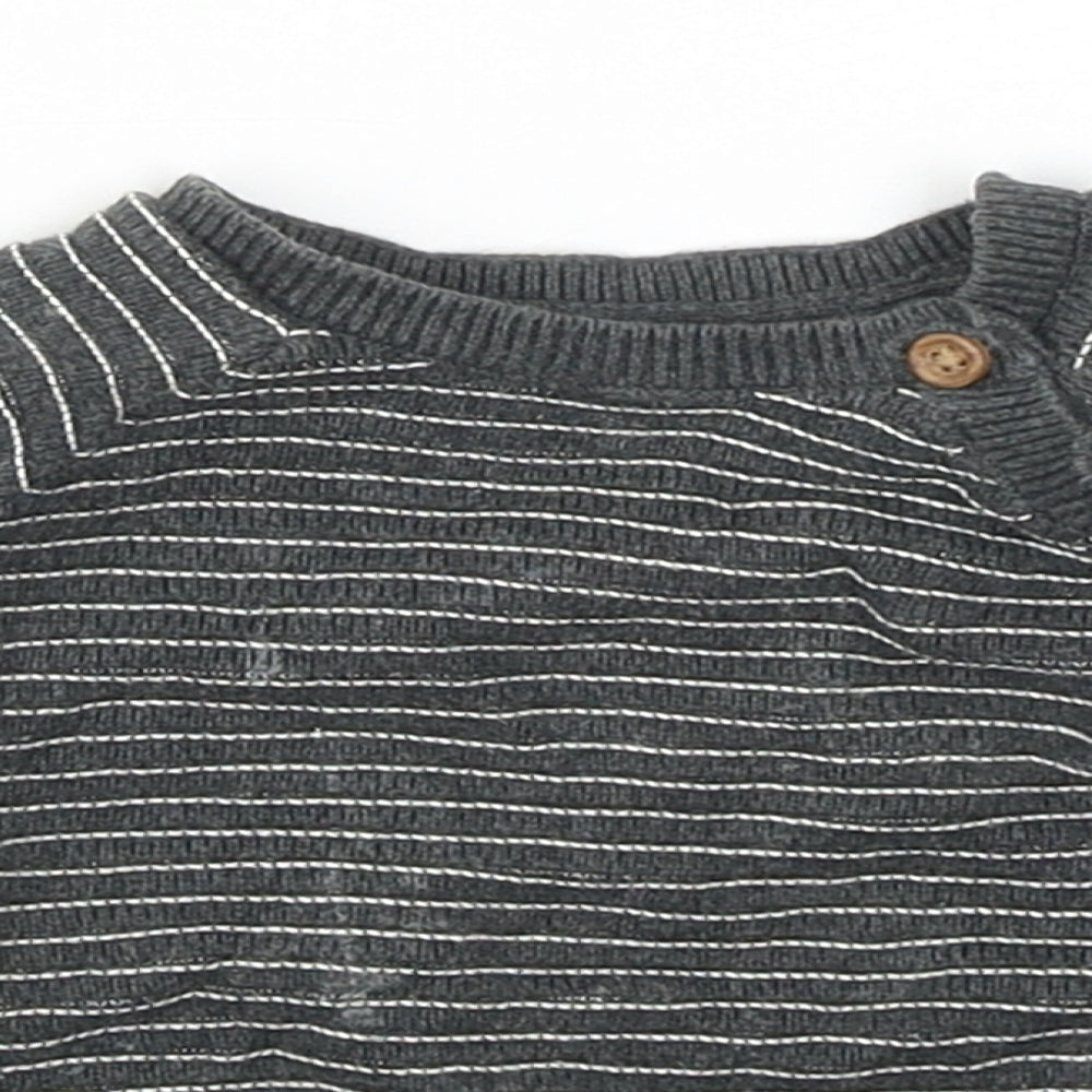 TU Baby Grey Striped Cotton Pullover Jumper Size 0-3 Months Button