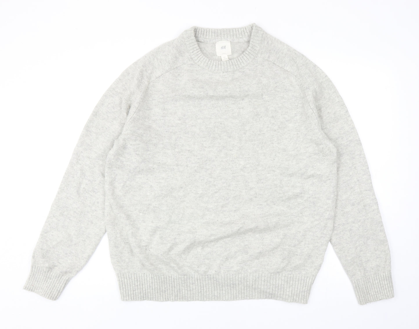 H&M Mens Grey Round Neck Polyester Pullover Jumper Size L