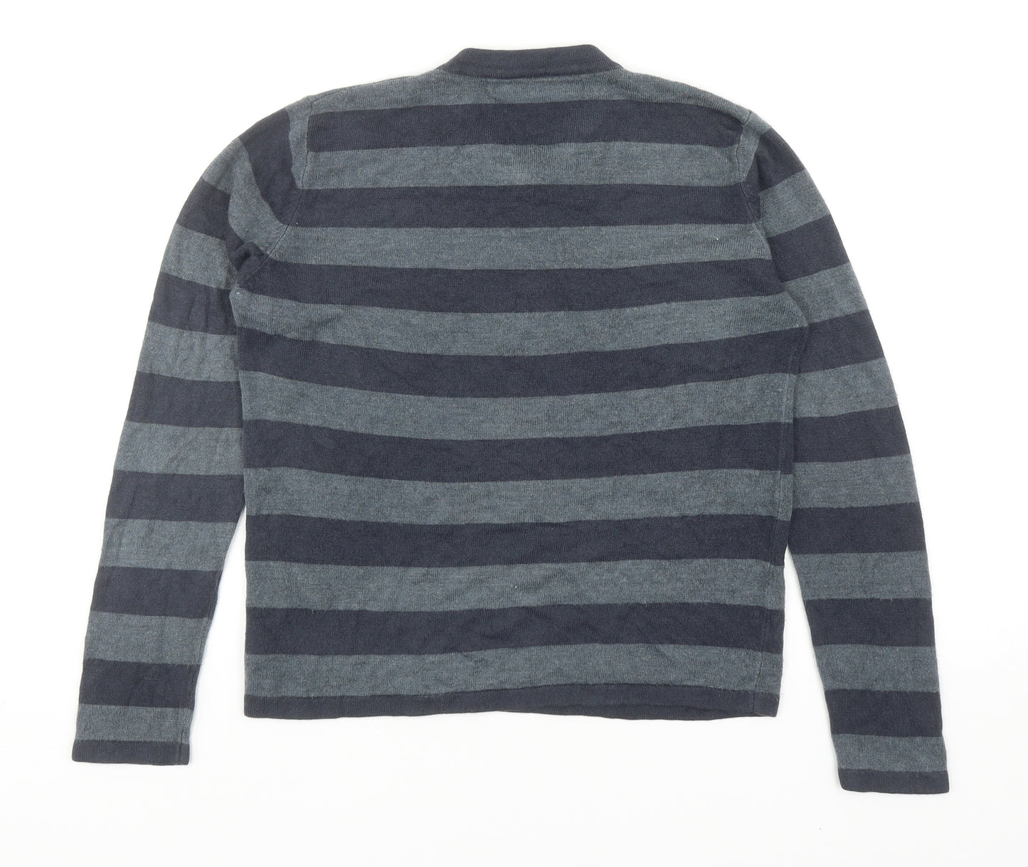 Marks and Spencer Boys Grey V-Neck Striped Acrylic Pullover Jumper Size 11-12 Years Pullover