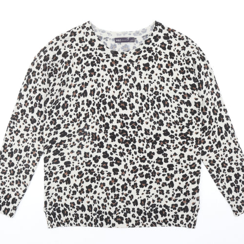 Marks and Spencer Womens Brown Scoop Neck Animal Print Acrylic Pullover Jumper Size 12 - Leopard print