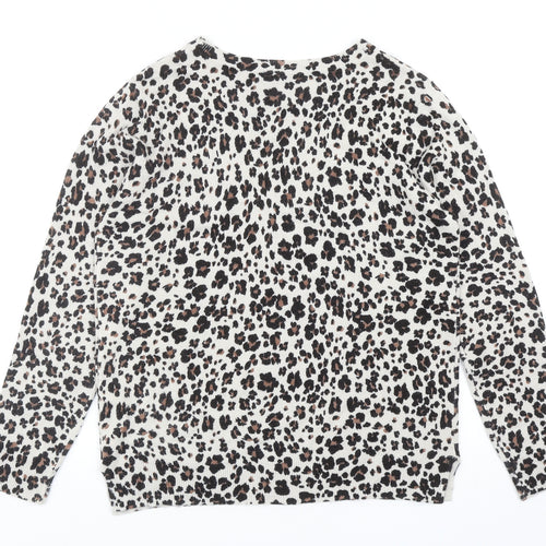 Marks and Spencer Womens Brown Scoop Neck Animal Print Acrylic Pullover Jumper Size 12 - Leopard print