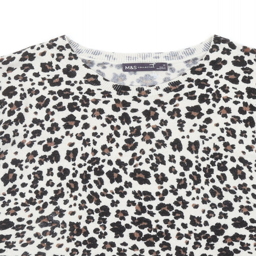 Marks and Spencer Womens Brown Scoop Neck Animal Print Acrylic Pullover Jumper Size 12 - Leopard print
