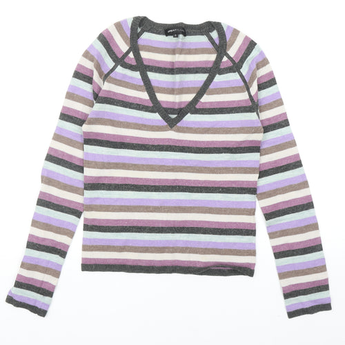 Great Plains Womens Multicoloured V-Neck Striped Acrylic Pullover Jumper Size S
