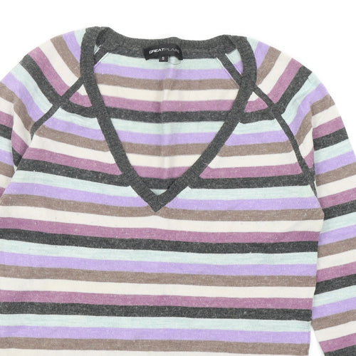 Great Plains Womens Multicoloured V-Neck Striped Acrylic Pullover Jumper Size S