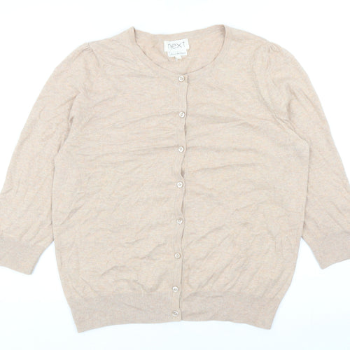 NEXT Womens Orange Round Neck Cotton Cardigan Jumper Size 14