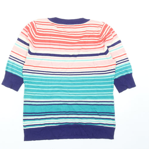 John Lewis Womens Multicoloured Scoop Neck Striped Cotton Pullover Jumper Size 12